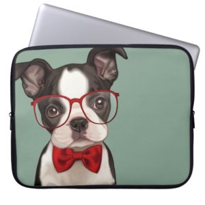 Hipster Boston Terrier Laptop Sleeve