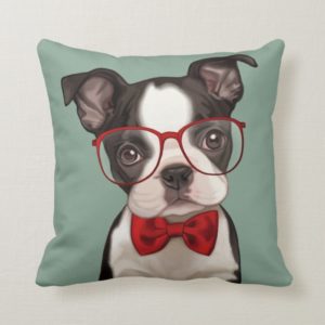 Hipster Boston Terrier Throw Pillow