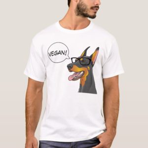Hipster Dog Geek Doberman says Vegan! Customizable T-Shirt