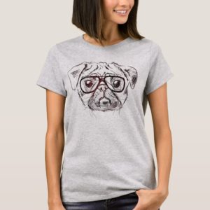 Hipster Pug Illustration T-Shirt