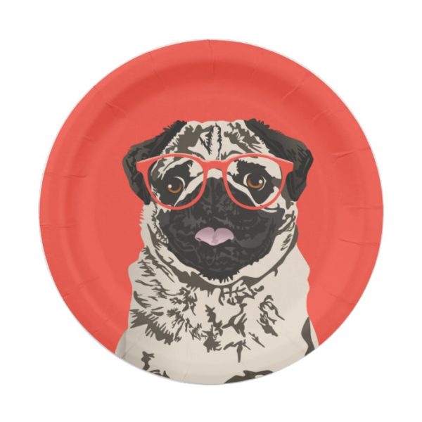 Hipster Pug Paper Plate