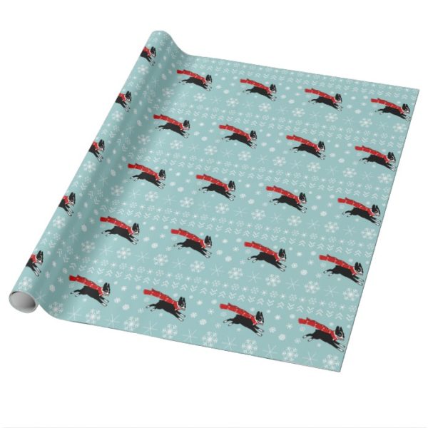 Holiday Boston Terrier with Snowflakes Christmas Wrapping Paper