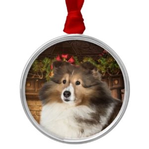 Holiday Sheltie Metal Ornament