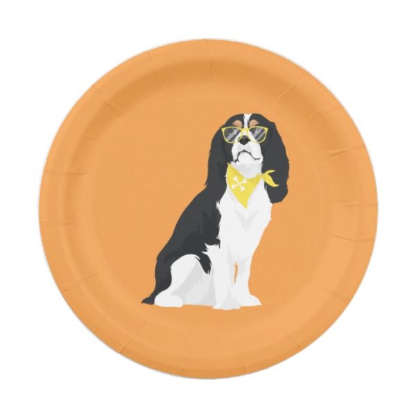 Houston The Tri-Color Cavalier Spaniel Dog Paper Plate