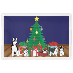 Husky Playing Under the Christmas Tree Acrylic Tray