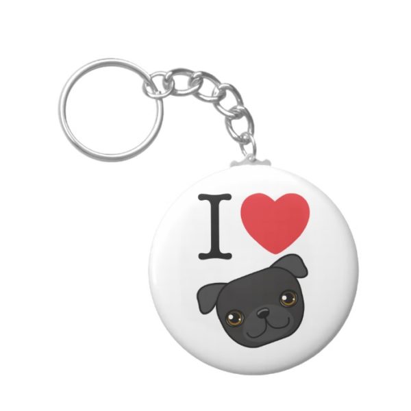 I Heart Black Pugs Keychain