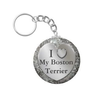 I Heart (Love) My Boston Terrier Keychain