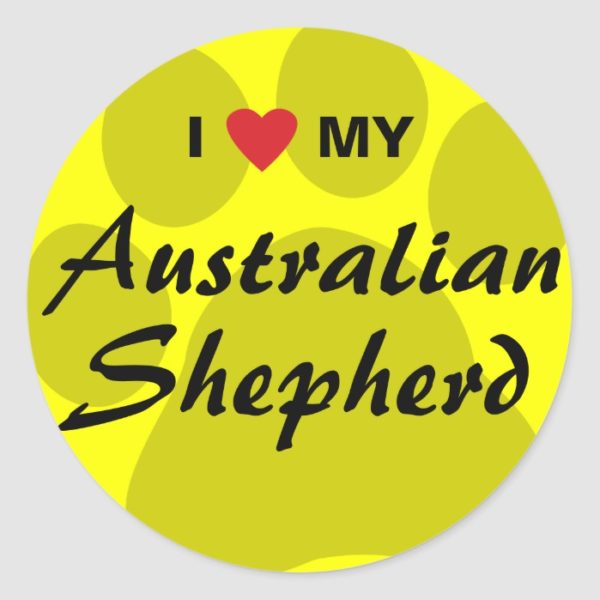 I Love (Heart) My Australian Shepherd Classic Round Sticker