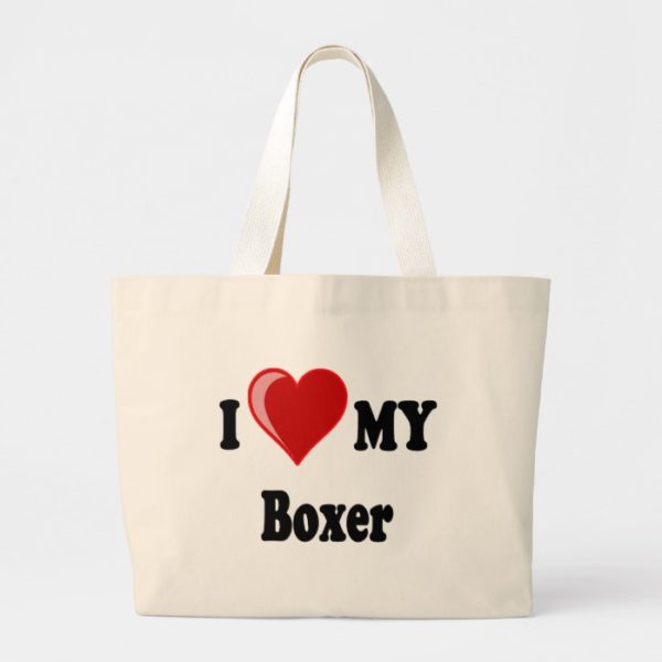 I Love (Heart) My Boxer Dog Large Tote Bag