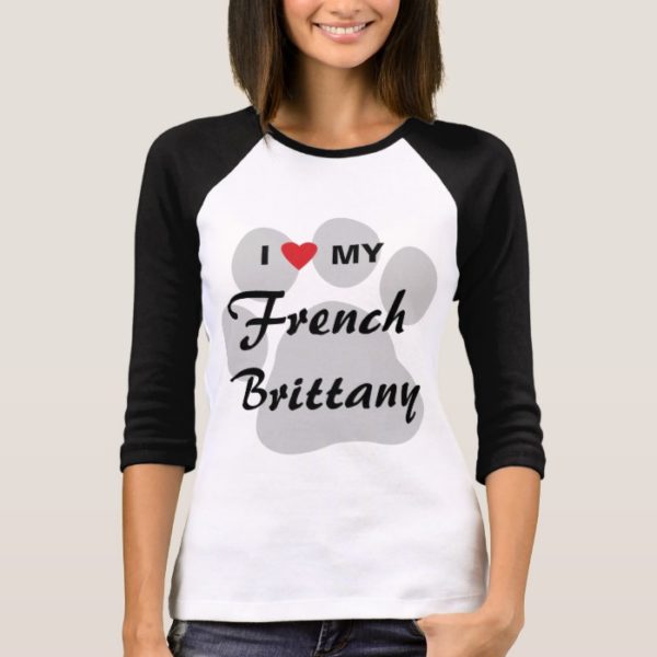 I Love (Heart) My French Brittany Pawprint T-Shirt
