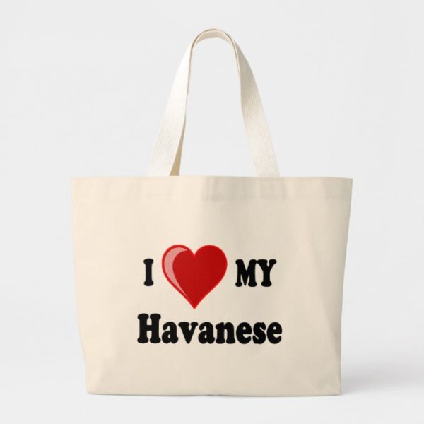 I Love (Heart) My Havanese Dog Large Tote Bag