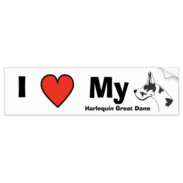 I Love My Harlequin Great Dane Bumper Sticker