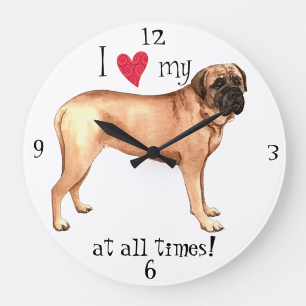 I Love my Mastiff Large Clock