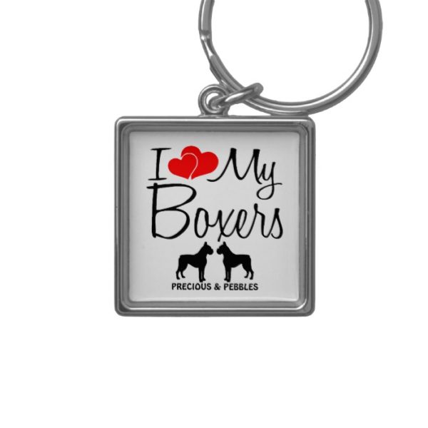 I Love My Two Boxer Dogs Keychain