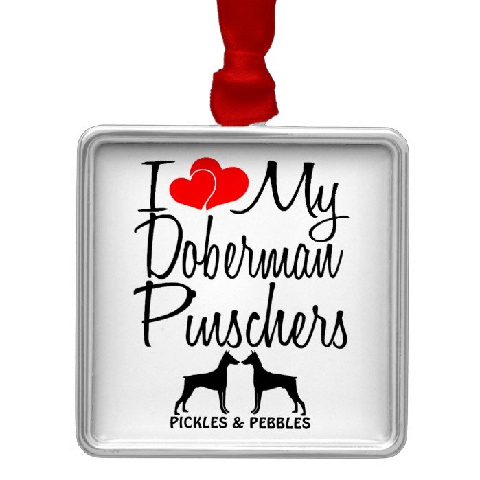 I Love My Two Doberman Pinscher Dogs Metal Ornament