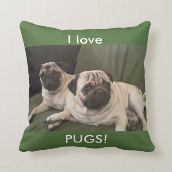 I love PUGS! square pillow
