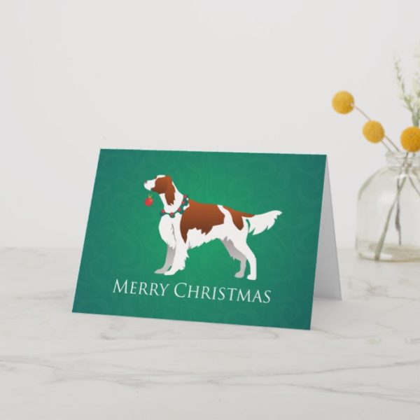 Irish Red and White Setter Merry Christmas Design Holiday Card