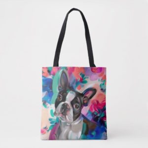 'Joy' Boston terrier dog art tote bag