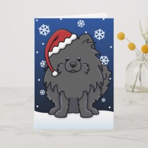 Kawaii Black Pomeranian Christmas Card