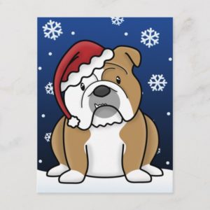 Kawaii English Bulldog Christmas Postcard