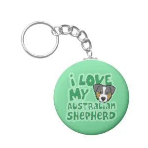 Kawaii I Love My Tri Color Australian Shepherd Keychain