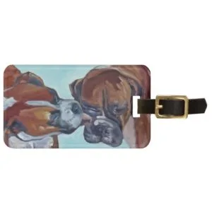 Kissing Boxer Dogs Art Portrait Bag Tag