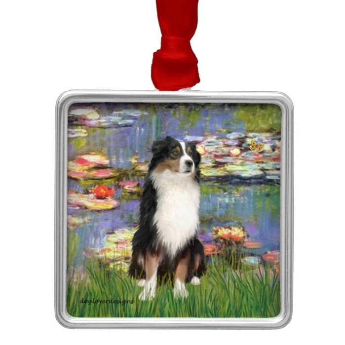 Lilies 2 - Tri Australian Shepherd Metal Ornament
