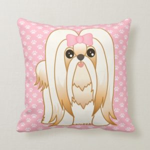 Long Coat Shih Tzu Puppy Dog Cartoon Animal Throw Pillow