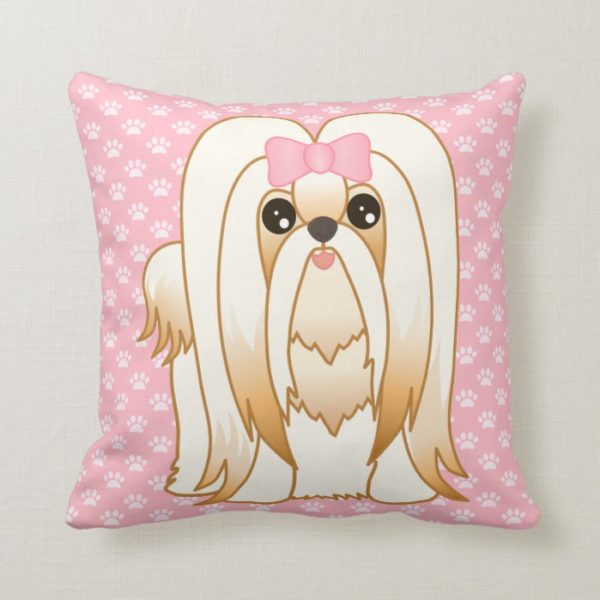 Long Coat Shih Tzu Puppy Dog Cartoon Animal Throw Pillow