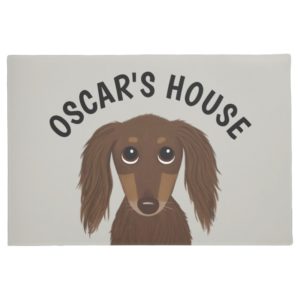 Longhaired Chocolate Dachshund Dog Personalized Doormat