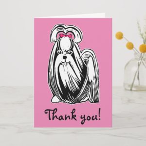 Longhaired Shih Tzu Dog Pink Thank You Card