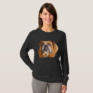 Love English Bulldog Dog Face -  Brown Mascot T-Shirt