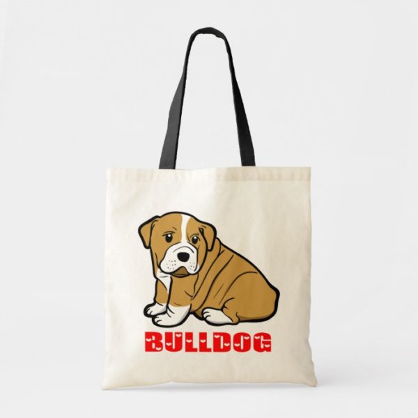 Love English Bulldog Puppy Dog Cartoon Tote Bag