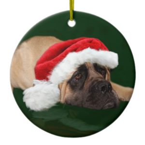 Mastiff in a Santa hat Ceramic Ornament