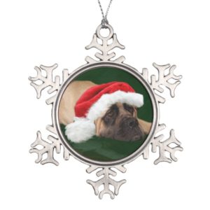 Mastiff in a Santa hat Snowflake Pewter Christmas Ornament
