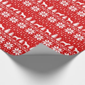 Mastiff Silhouettes Christmas Sweater Pattern Red Wrapping Paper