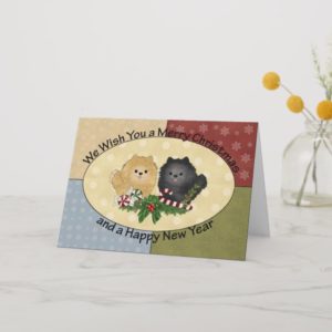 Merry Christmas Pomeranian Pups Holiday Card