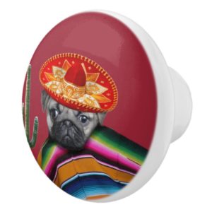 Mexican pug dog ceramic knob