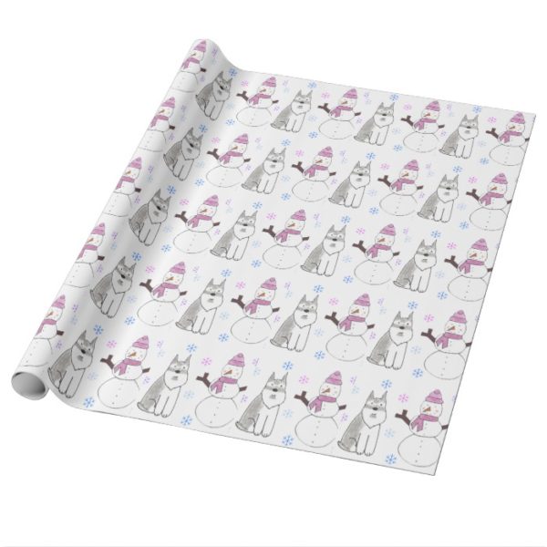 Miniature Schnauzer And Snowman Wrapping Paper