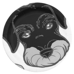 miniature schnauzer black and silver peeking paper plate
