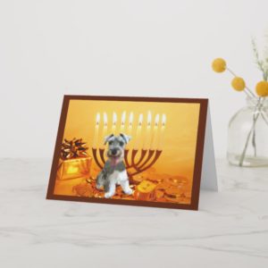 Miniature Schnauzer Chanukah Card Menorah