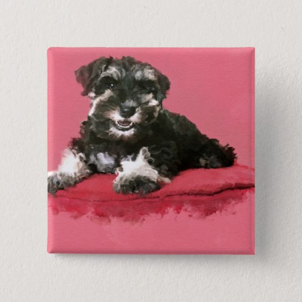 Miniature Schnauzer Puppy Watercolor Digital Art Button