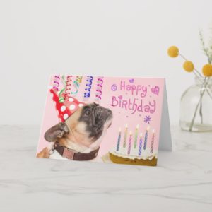Party Pug and Birthday Cake Card