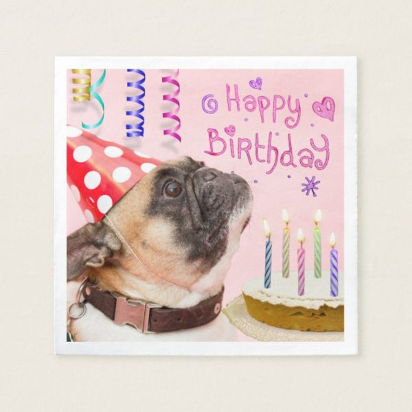 Party Pug and Birthday Cake Paper Napkin