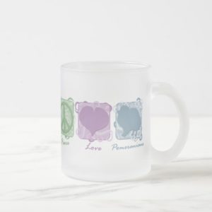 Pastel Peace, Love, and Pomeranians Frosted Glass Coffee Mug