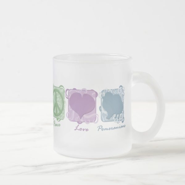 Pastel Peace, Love, and Pomeranians Frosted Glass Coffee Mug