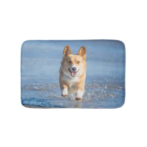 Pembroke Welsh Corgi Dog Running On The Beach Bathroom Mat