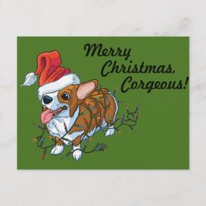 Pembroke Welsh Corgi Puppy Christmas Xmas Lights Holiday Postcard