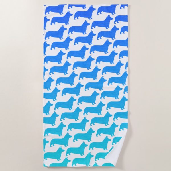 Pembroke Welsh Corgi Silhouettes Pattern Beach Towel