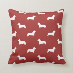 Pembroke Welsh Corgi Silhouettes Pattern Red Throw Pillow